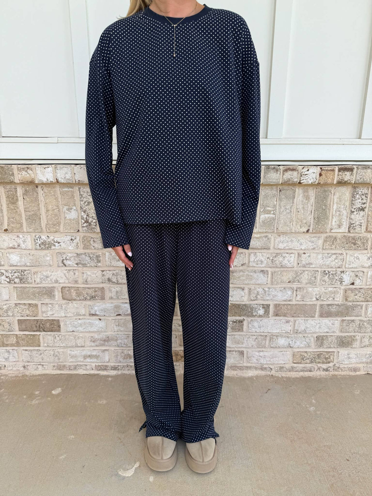 Navy Blue Polka Dot Loungewear Flare Pants