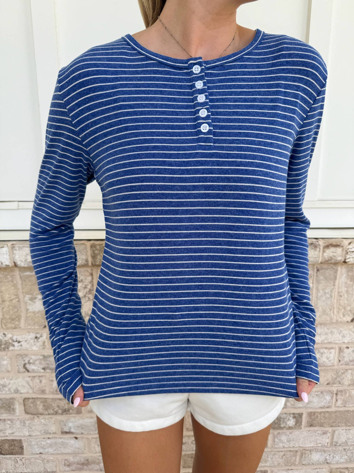 Striped Soft Button Loungewear Long Sleeve Top