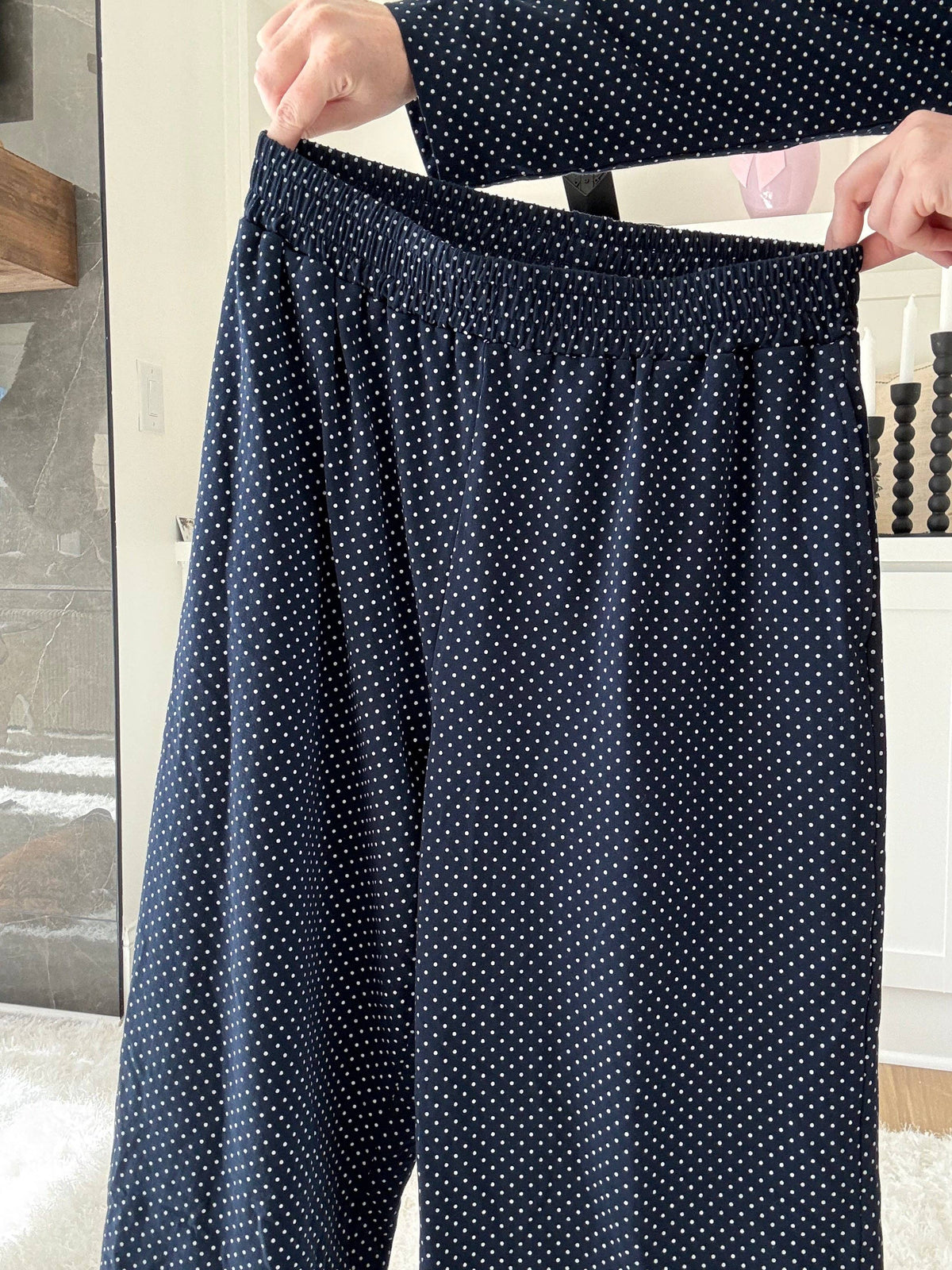 Navy Blue Polka Dot Loungewear Flare Pants