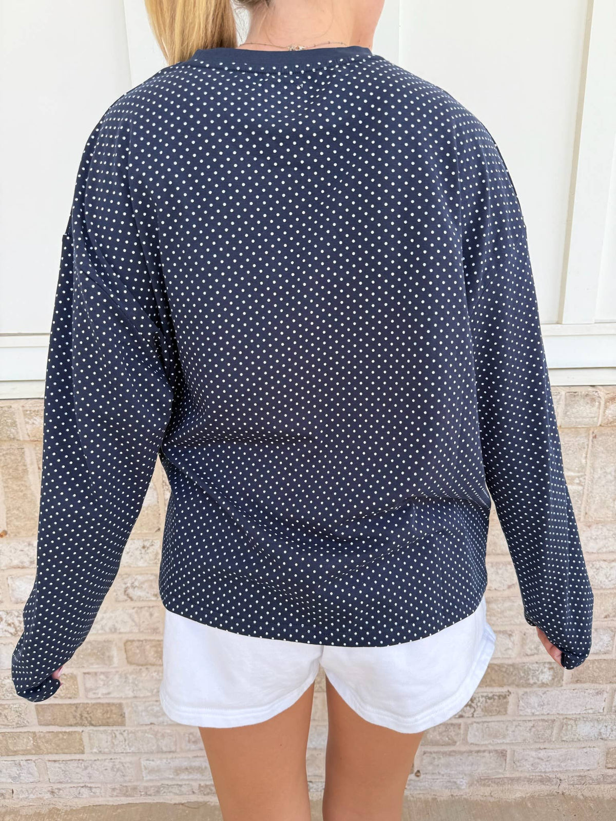 Navy Blue Polka Dot Loungewear Long Sleeve Top