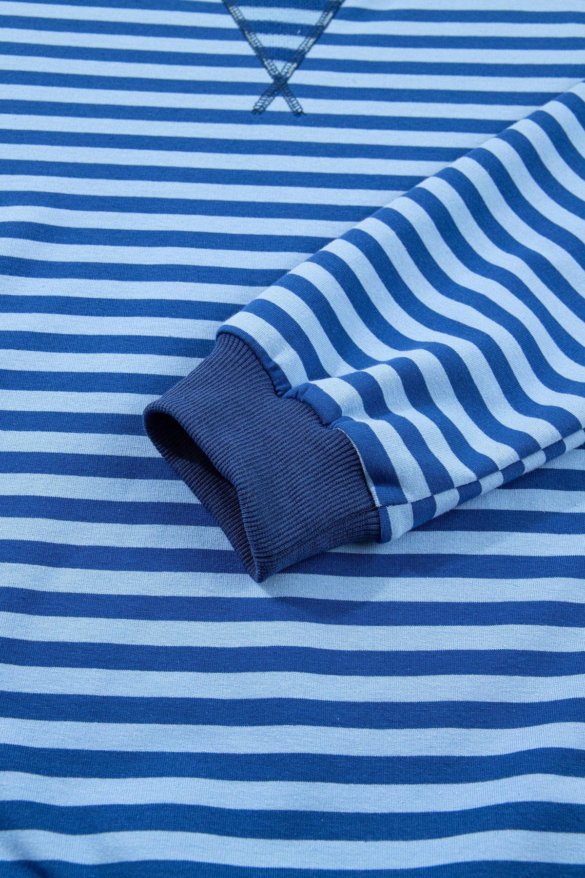 Striped Long Sleeve Top and Shorts Lounge Set: Blue