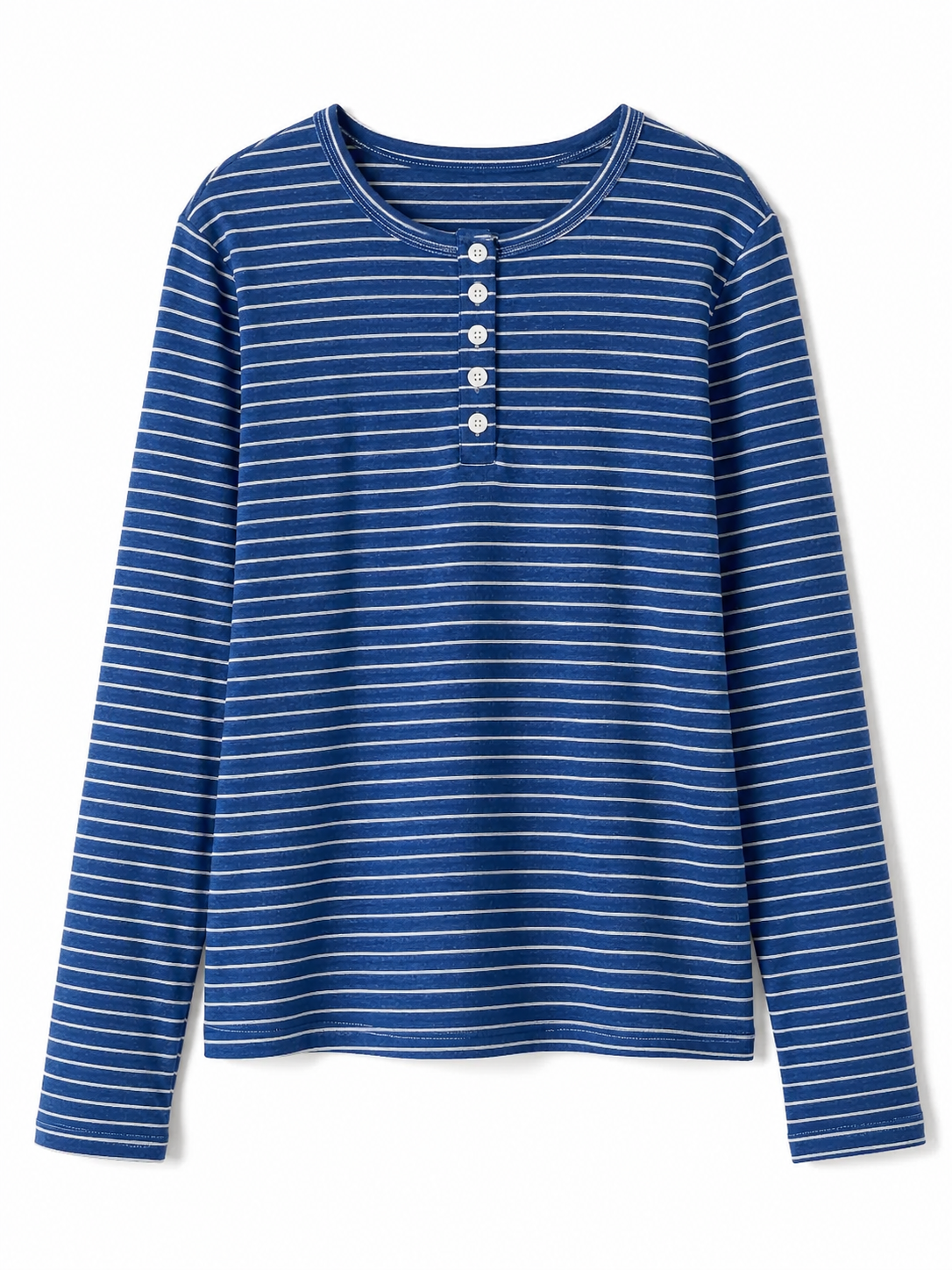 Striped Soft Button Loungewear Long Sleeve Top