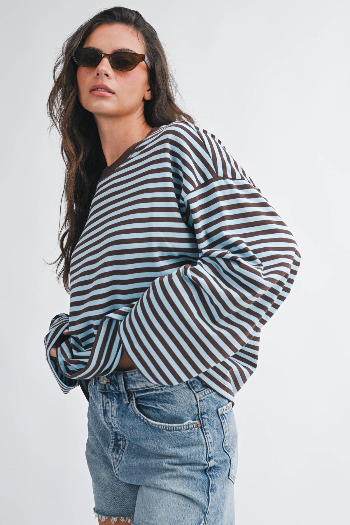 Chocolate Oversized Stripe Long Sleeve Top
