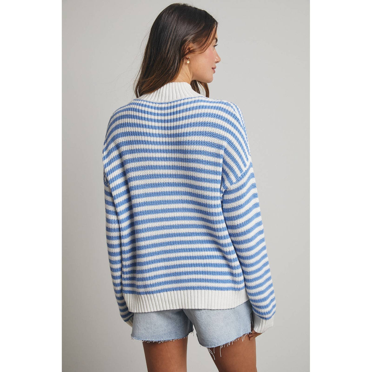 Blue Striped Half Zip Sweater