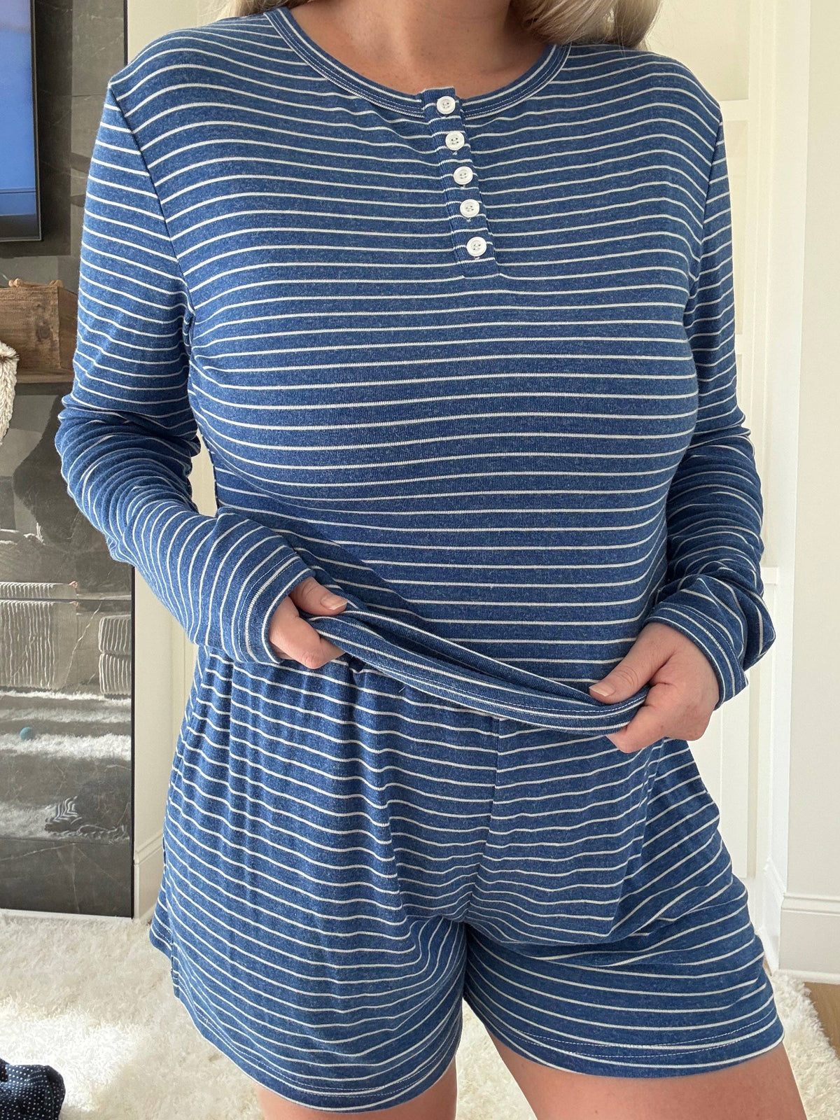 Striped Soft Button  Loungewear Shorts