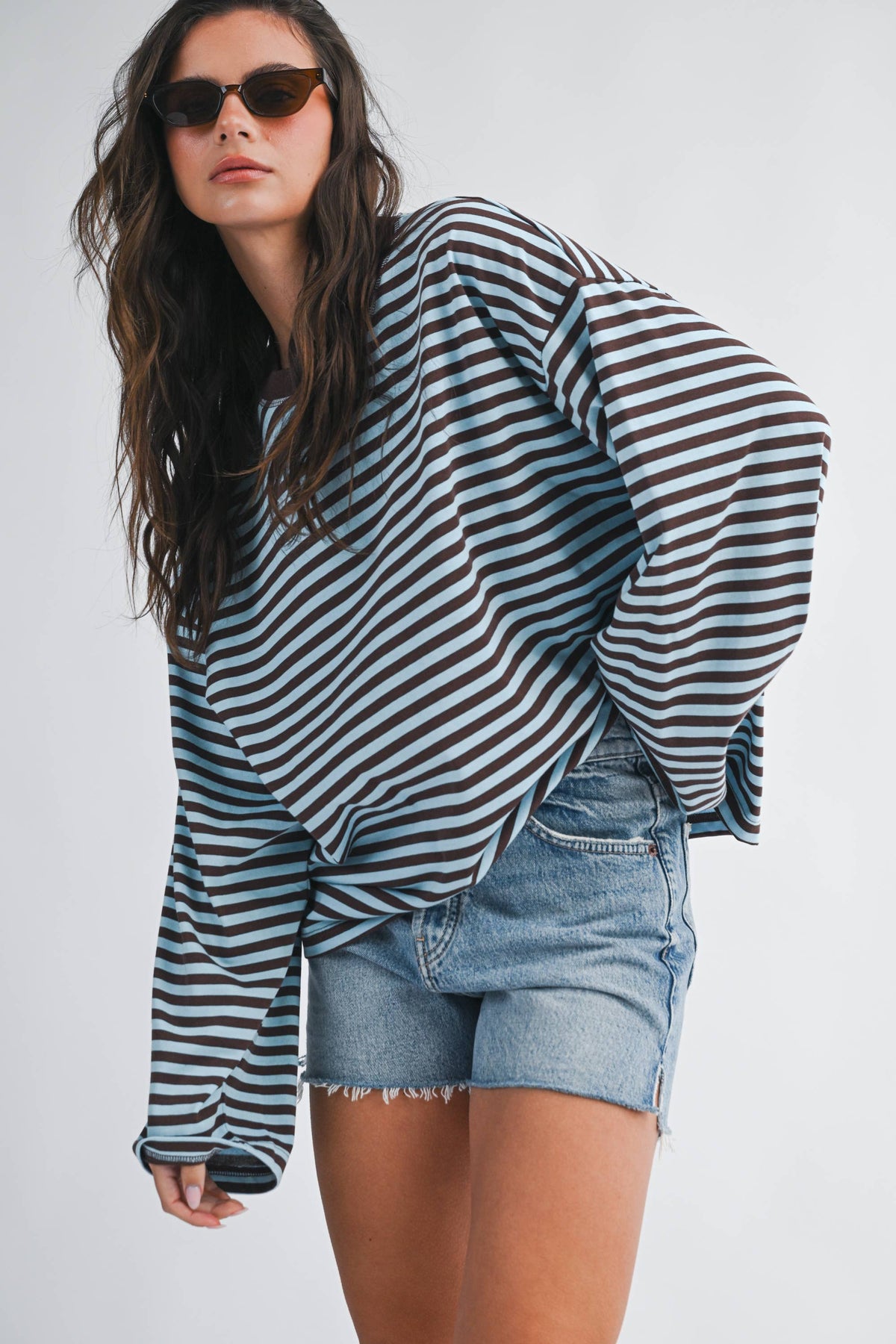 Chocolate Oversized Stripe Long Sleeve Top
