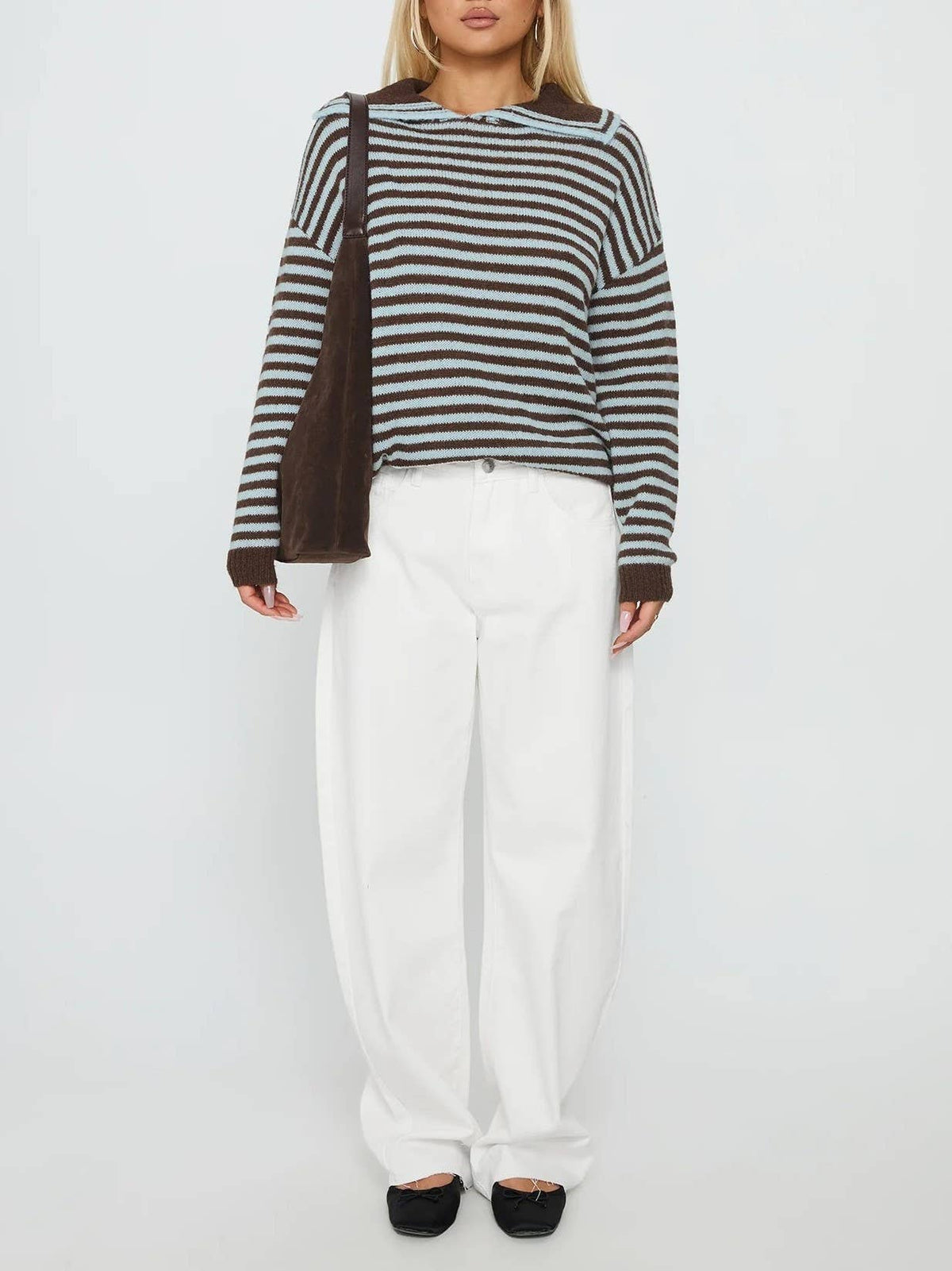 Brown & Blue Stripe Collared Knit Sweater