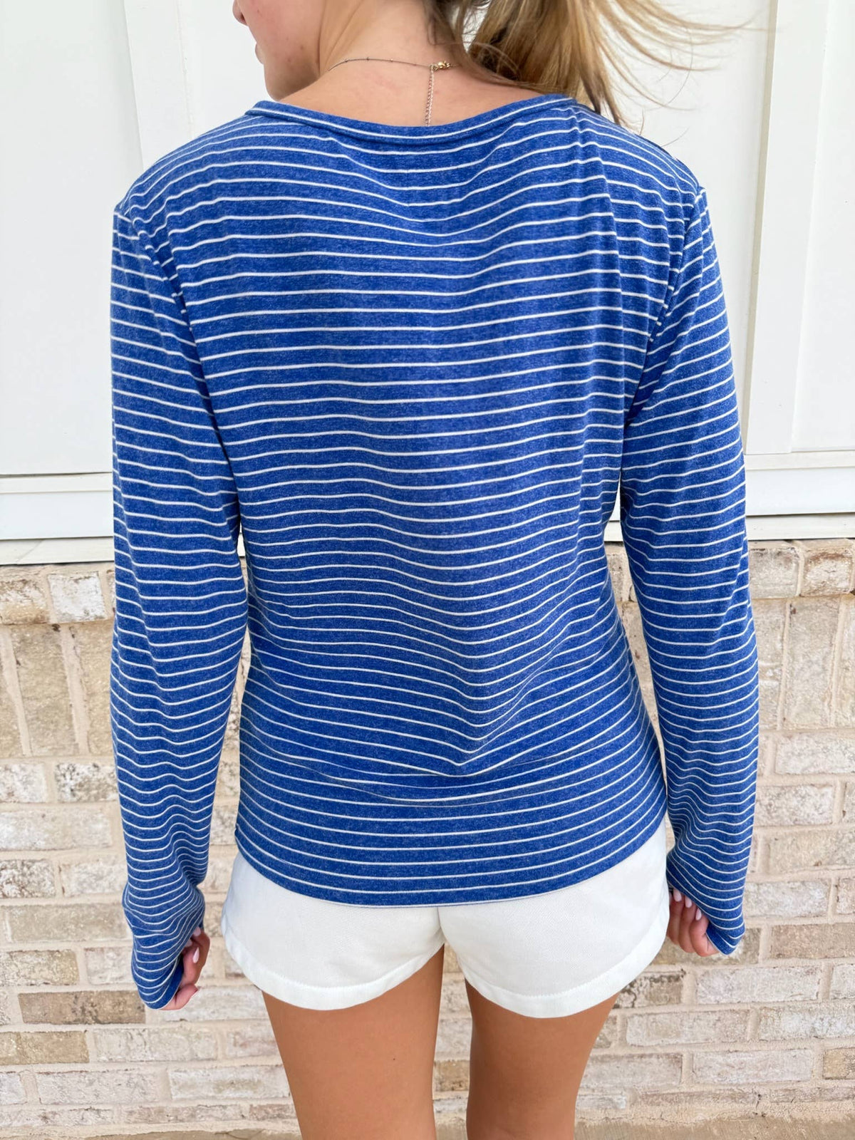 Striped Soft Button Loungewear Long Sleeve Top