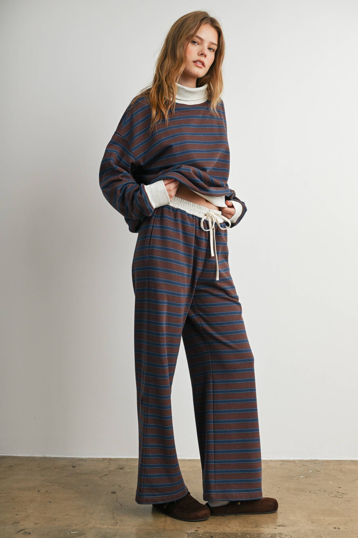 Brown Striped Turtleneck Sweatshirt