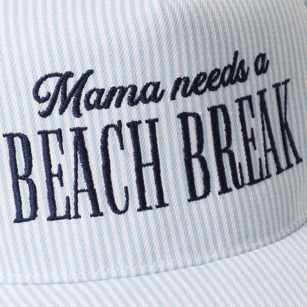 Mama Needs a Beach Break Embroidered Striped Hat