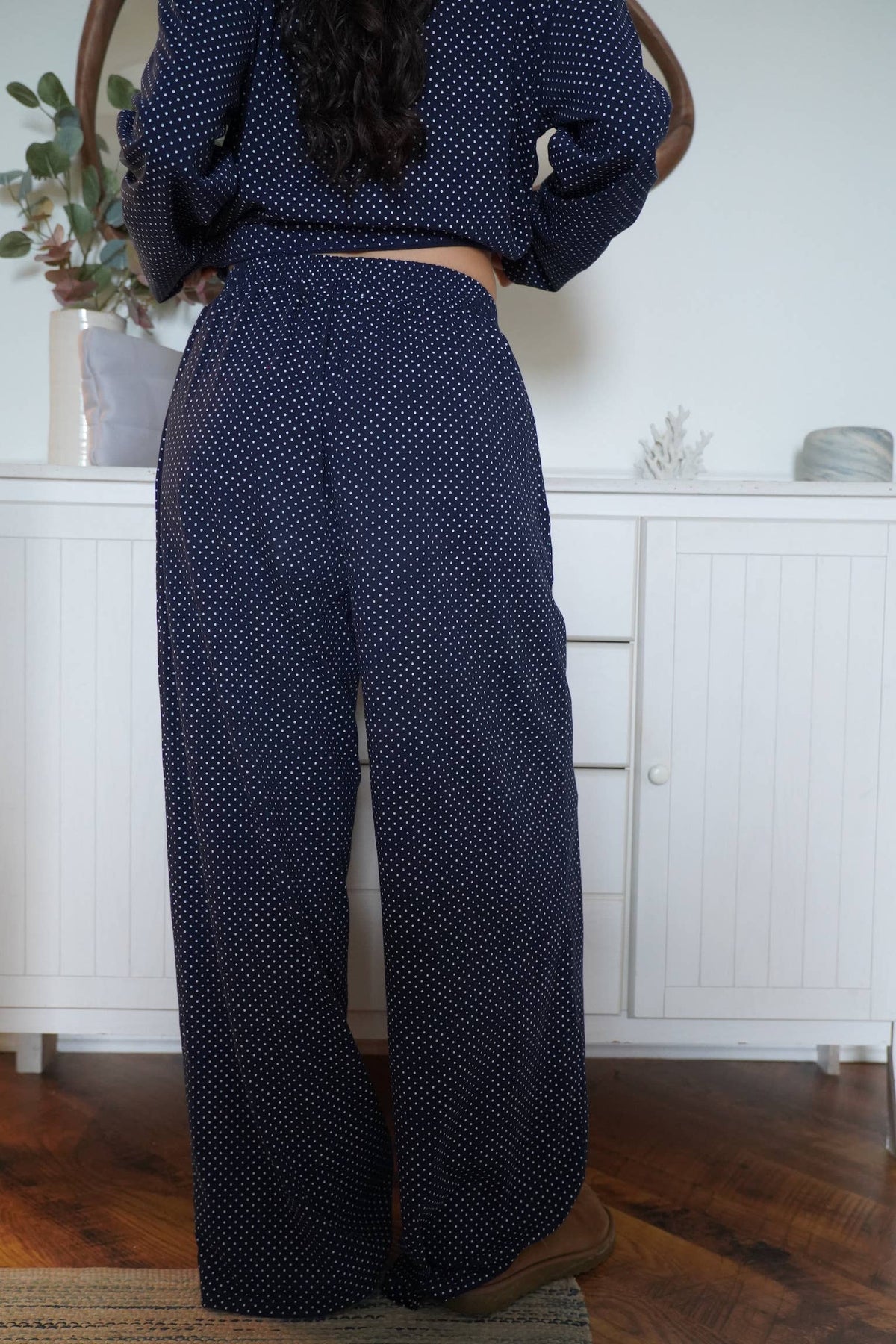 Navy Blue Polka Dot Loungewear Flare Pants