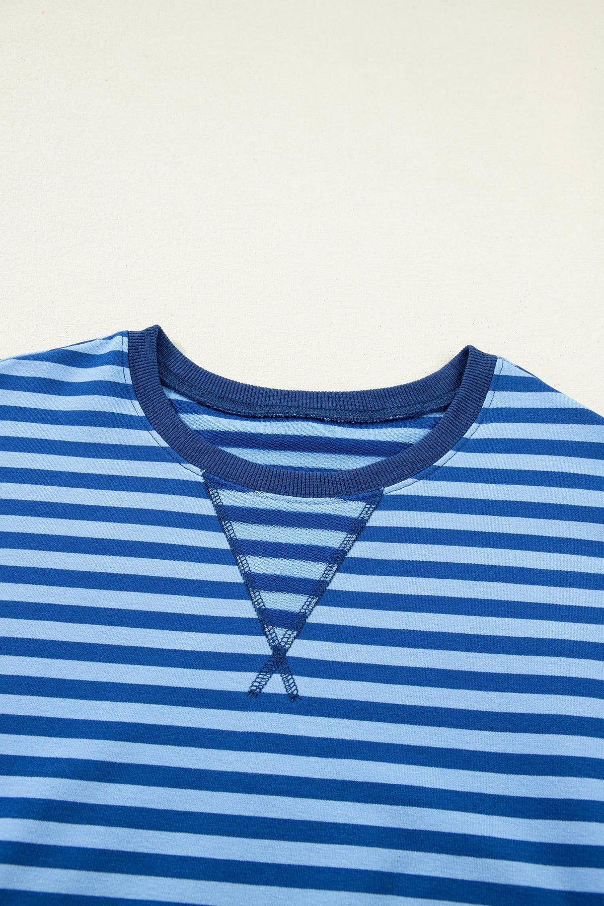 Striped Long Sleeve Top and Shorts Lounge Set: Blue