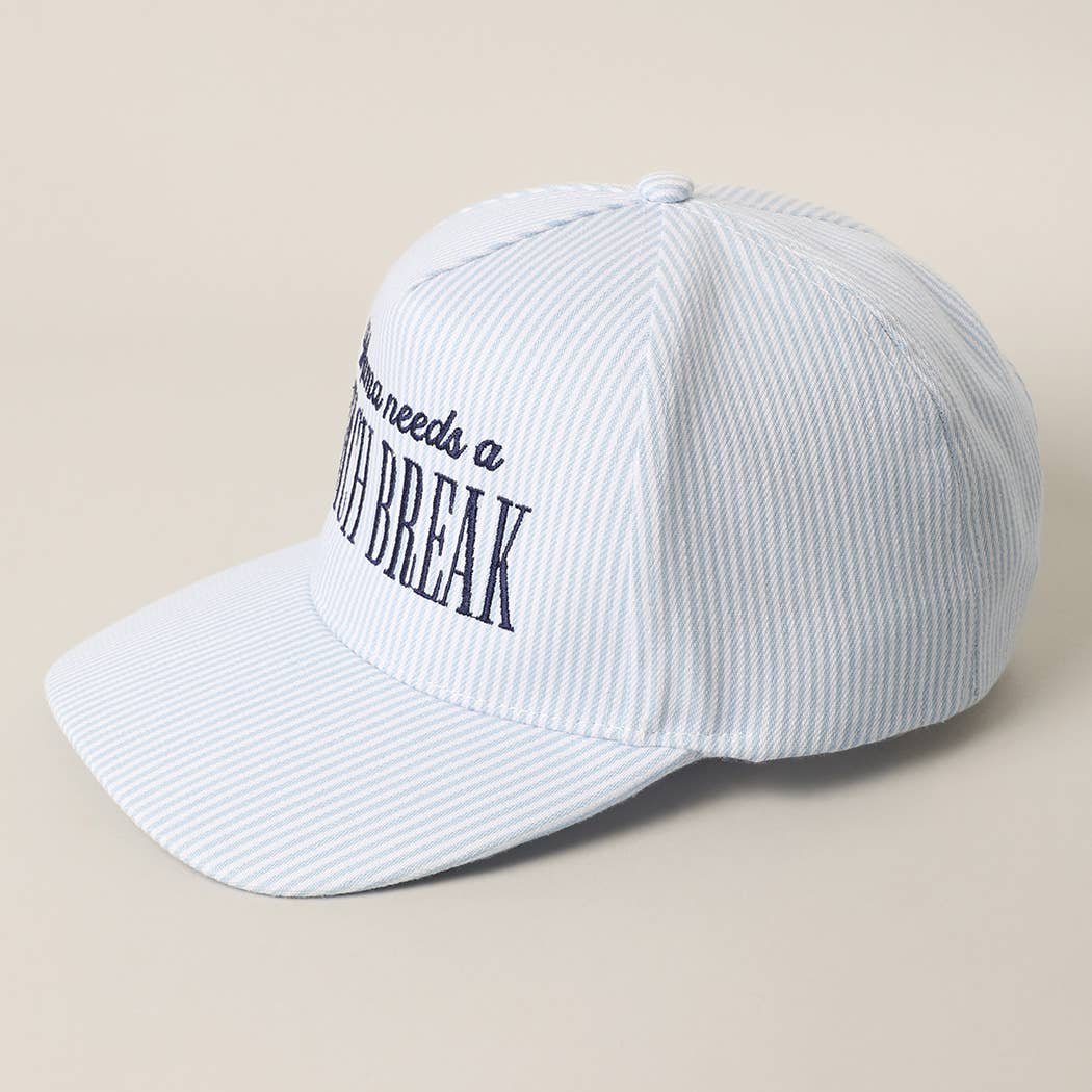 Mama Needs a Beach Break Embroidered Striped Hat