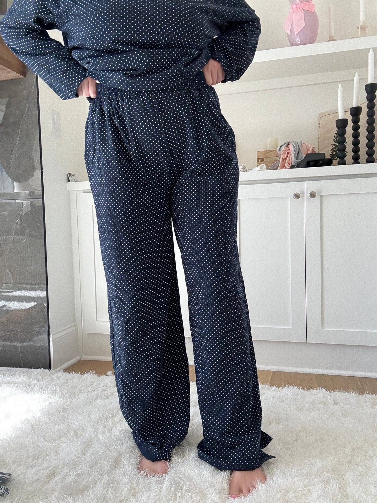 Navy Blue Polka Dot Loungewear Flare Pants