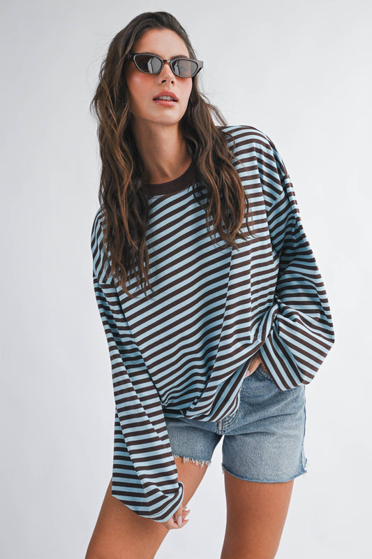 Chocolate Oversized Stripe Long Sleeve Top