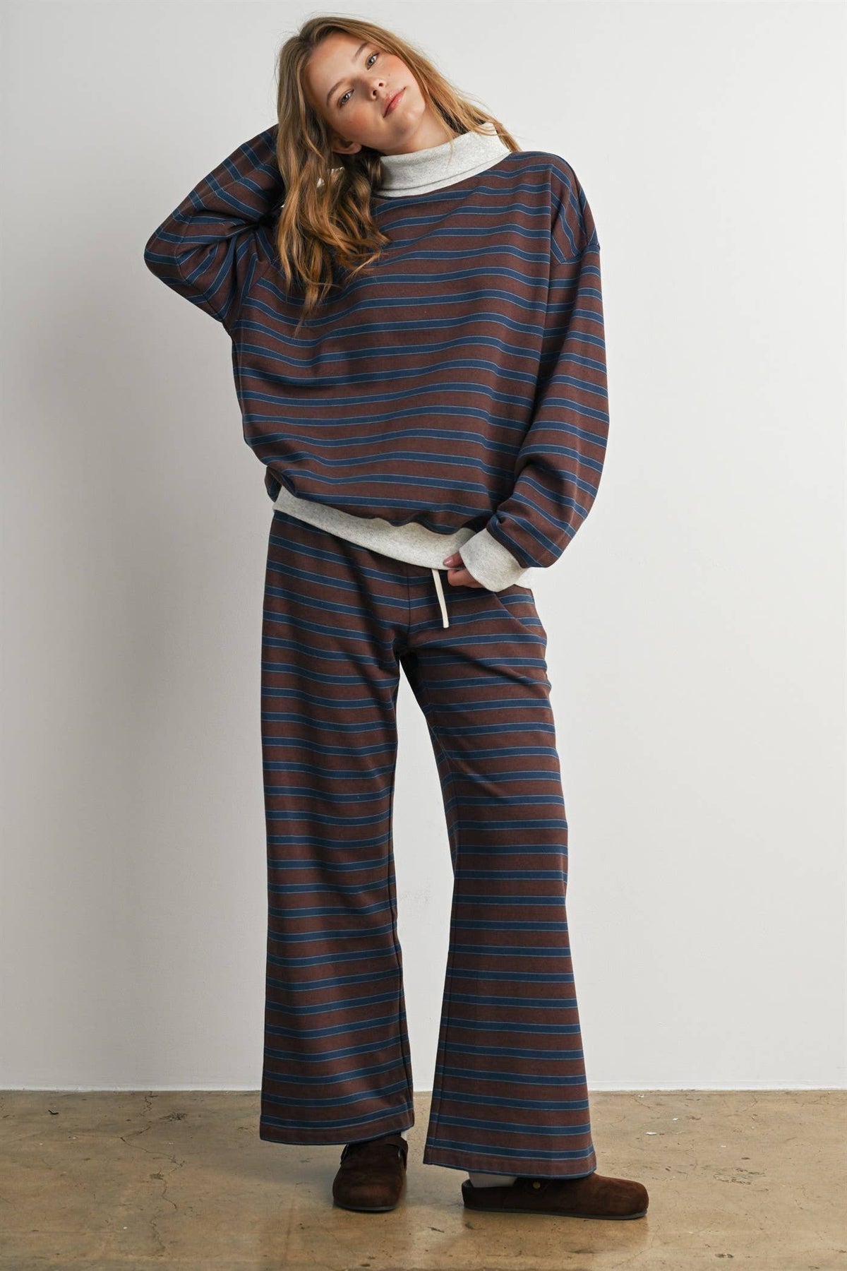 Brown Striped Turtleneck Sweatshirt