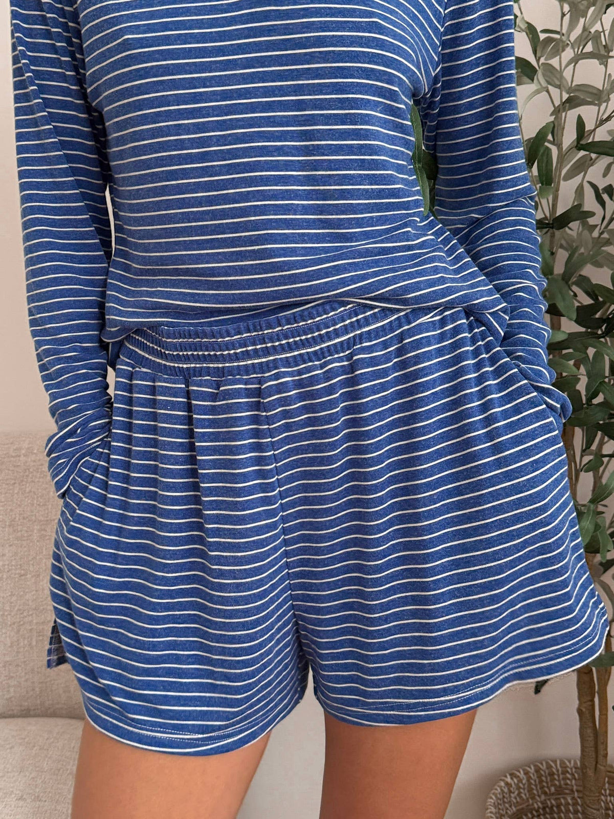 Striped Soft Button  Loungewear Shorts
